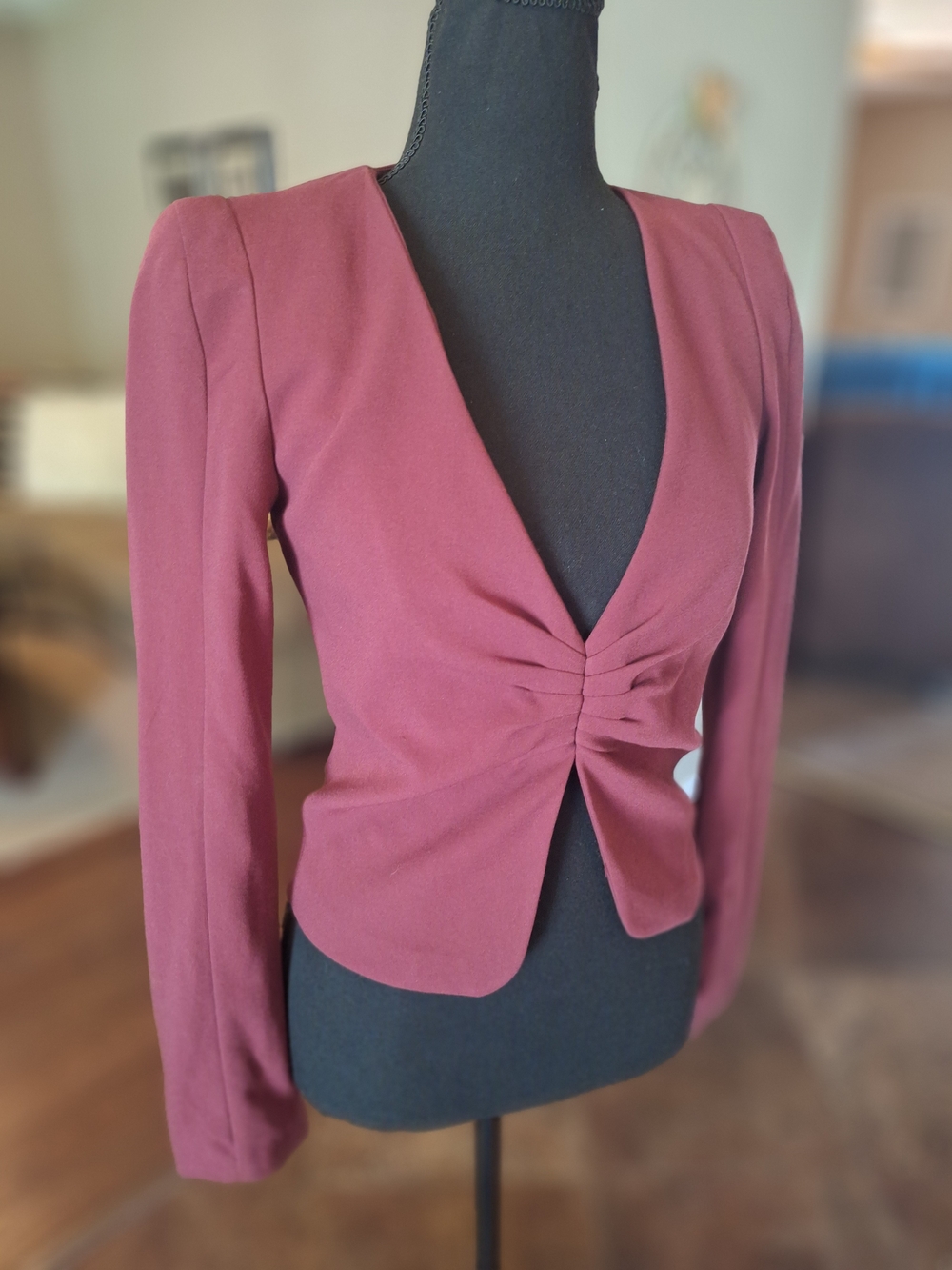 H&M Women's Burgundy Twist-Front Blazer Jacket 4 XS Small